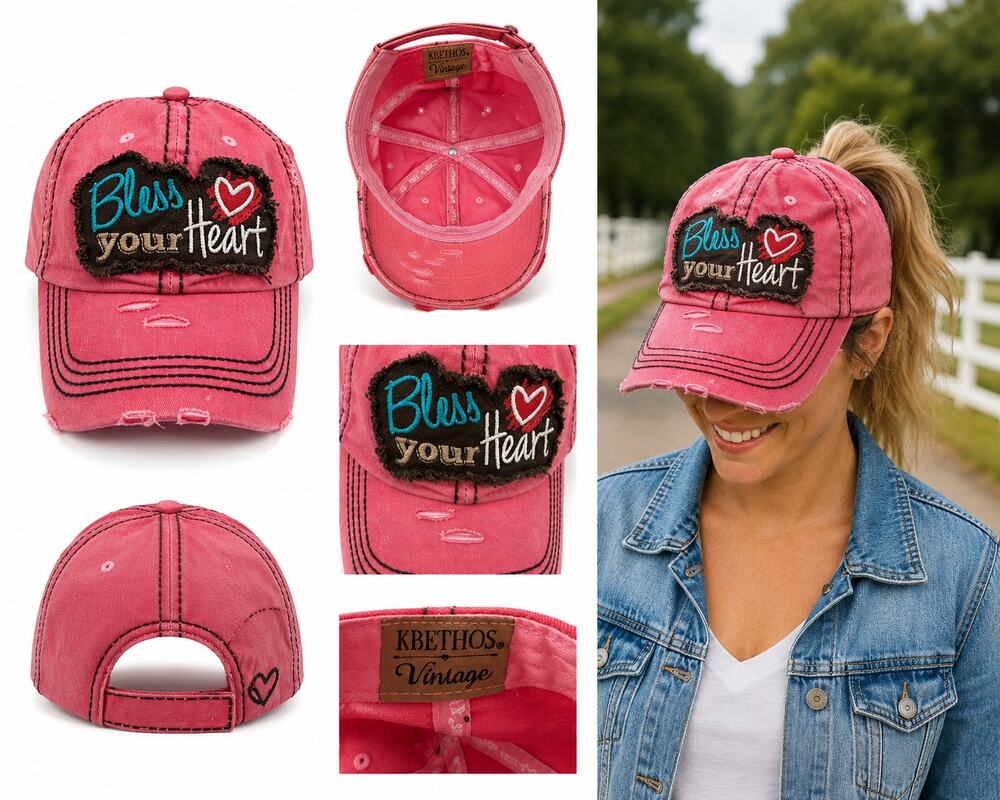 KBETHOS Vintage "Bless Your Heart" Distressed Pink Baseball Cap